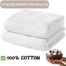 2 PIECE 100%COTTON IHRAM FOR UMRAH MEN 1200G ADULT WHITE TOWELS HAJJ UMRAH AHRAM