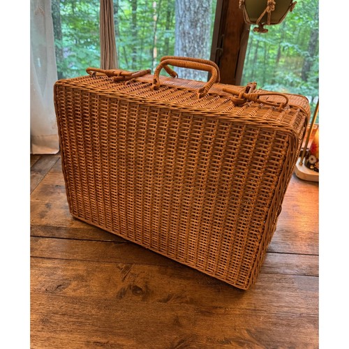 Vintage wicker suitcase woven - vintage,