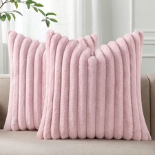 Soft Fur Fleece Pillow Cover – Luxury Fluffy Throw Cushion Case, White Striped