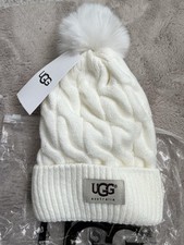Ugg Hat, Beanie , Large Pom Pom , Double Knit, One Size, Off White, Fully Lined 