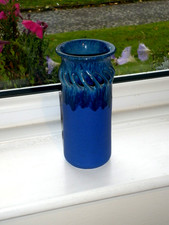 CYLINDER GREEK RAIA STUDIO POTTERY MATT & OCEAN BLUE DRIP GLAZE VASE