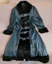 Teal Green Leather Trench Coat Full Fur Trim Penny Lane Spinney County Coats 70s