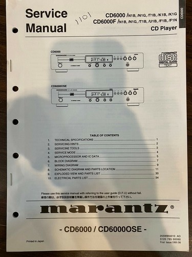 Marantz cd6000 6000 cd6000f - cd6000, cd-6000