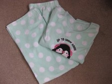 Green & White Spot Ladies/Girls Fleece Pyjamas