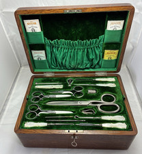 Antique English Fitted Sewing Box. Complete with Original Mother of Pearl Tools