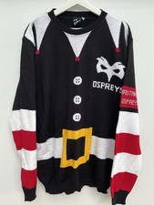 Ospreys Rugby Christmas Jumper Black Red White Mens 2XL