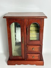 Vintage Jewellery Box / Jewellery Cabinet With Glass Doors / Velvet Lined