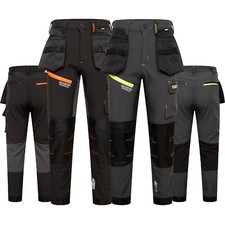 Men's Softshell Waterproof Cargo Workwear Trousers with Knee Pad Pockets