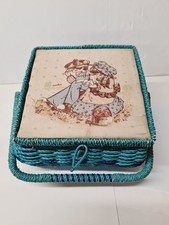 Vintage Holly Hobbie Petticoats & Pantaloons Sewing Box 1970s 80s Wicker Basket