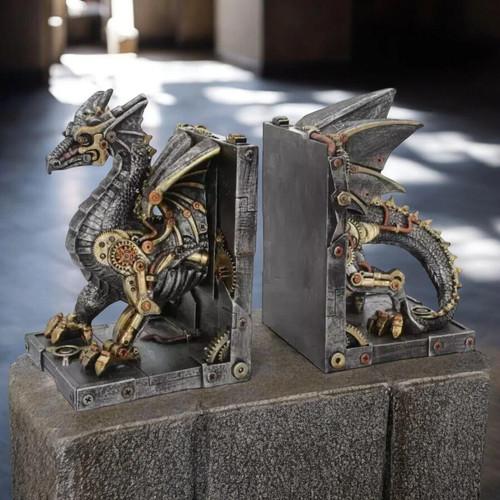 Dragon steampunk bookends set - bookends,
