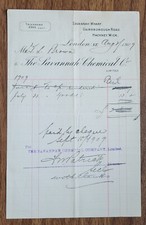 1909 Savannah Chemical Co. Savannah Warf, Hackney Wick London Receipt