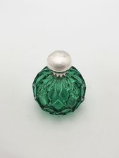 Unusual Antique Victorian Green Glass & Sterling Silver Perfume Bottle- 1893