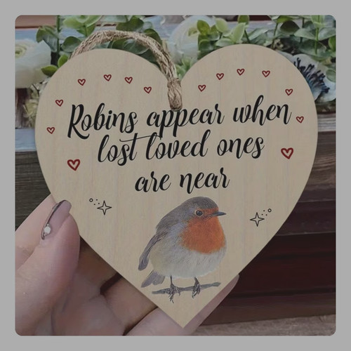 Robin memorial wooden heart - robin,