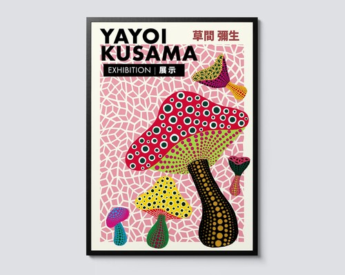 Pink mushrooms wall - pink, yayoi