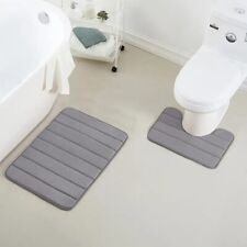 2 Pcs Bath Mat Set Memory Foam Pedestal Non Slip Bathroom Mats Soft Toilet Rug