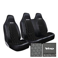 FOR MERCEDES VITO (2003 ON) DELUXE BLACK QUILTED DIAMOND LEATHER VAN SEAT COVERS