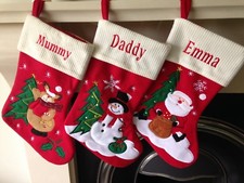 Personalised Embroidered Christmas Stocking Santa Snowman Ivory top luxury sack