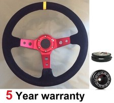 SNAP OFF STEERING WHEEL & BOSS KIT HUB FIT CLASSIC MINI AUSTIN ROVER 350MM RED