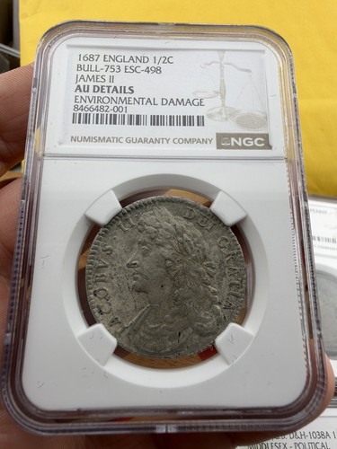 1687 james half crown first - half,