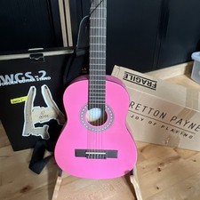 Stratton Payne Pink Guitar For Children With Ortega Wooden Guitar Stand