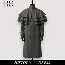 Men's Gray Regency Garrick Overcoat – Triple Cape Wool Coachman Frock Coat