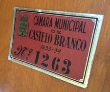 TAXI CARRIAGE ROAD TAX LICENCE LITHOGRAPHED METAL SIGN 1933/34 - PORTUGAL -RARE 