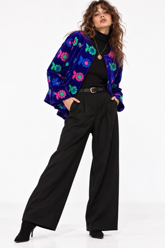 Blue velvet floral - floral, embroidered
