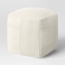 Ribbed Pouf Ottoman Cream -