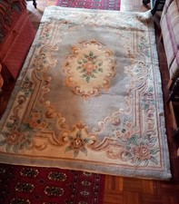 Vintage Lg Oriental Chinese Wool Light Blue Ground RUG CARPET 48 x 70ins Vgc