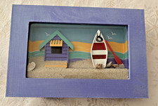 Wood Shadow Box Beach Ocean Scene 3-D Diorama Framed Picture Wall Art/w Sand.