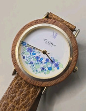 Le Chat Ladies Watch Brown Strap Flower Design