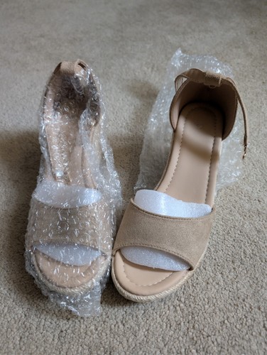 Beige suede strappy wedge - suede,