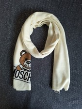 Moschino White Bear Logo Wool Blend Scar - f Made In Italy