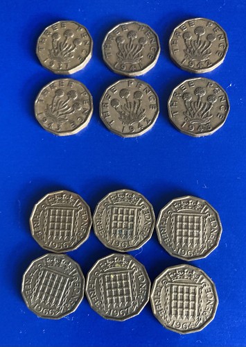 Brass threepenny bits - 12,