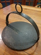Antique vintage hanging iron skillet bakestone griddle outdoor cooking fire 12"