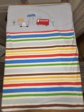 Mothercare Happy Town Cot Bed Coverlet Blanket Blue Stripe Embroidered 110x130cm