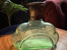 Antique Cloud Shape Green Glass Perfume Scent Bottle Brass Lid c1900 Art Nouveau