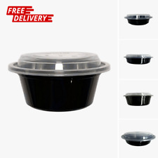 Round Black Meal Prep Containers Reusable | Plastic Food Storage Bowls with Lids
