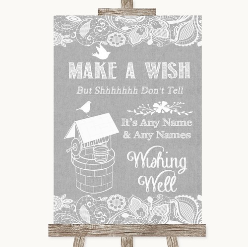 Grey burlap lace wishing - burlap,