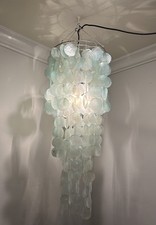 Capiz Shell Swag Lamp Large Blue Old Pier One 15 ft. Cord Edison LED Bulb 46” L