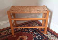 Vintage String Woven Seat Long Stool Beech