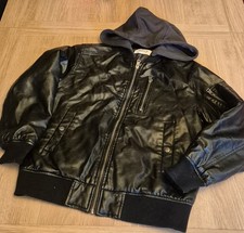Boys Black Faux Leather Hooded
