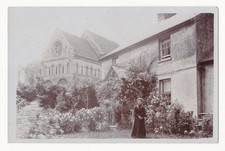 BARFRESTONE CHURCH, OLD HOUSE & LADY OWNER, c.1910 RPPC - near Dover, Kent
