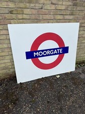 Large Vintage London Underground Enamel Sign Moorgate Station