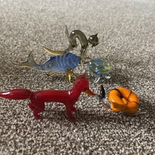 5 Glass Minature Animals Red