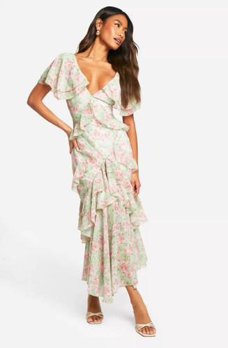Women floral green chiffon - floral,