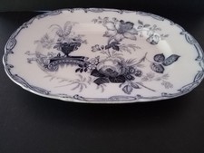 LARGE  WOOD & BROWNFIELD BLUE & WHITE EARTHENWARE MEAT OR SERVING  PLATTER