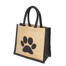 Jute Hessian Lunch Gift Black Trim Bag / Small Shopper - Printed Dog Paw Motif