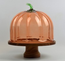 Pumpkin Glass Dome With Wooden