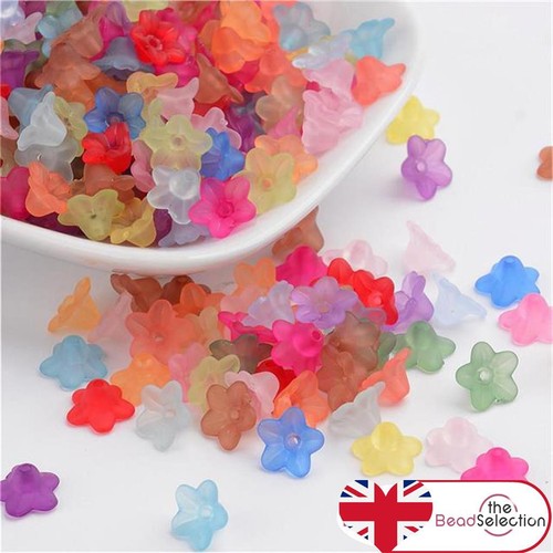 100 flower beads frosted - beads,